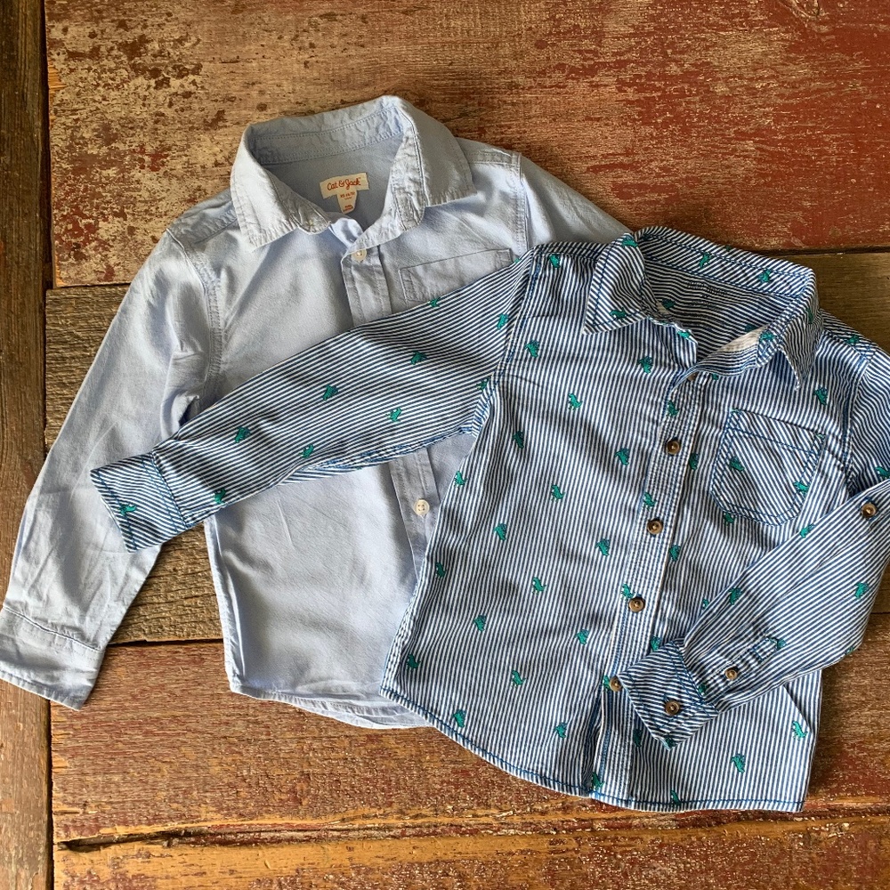 Lot Toddler Dress Shirts Blue & Striped Dino Print / button-down / 5T, XS(4/5T)